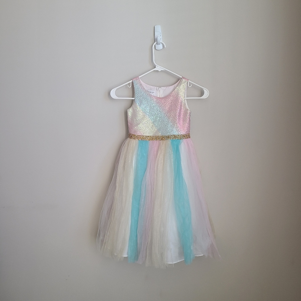 Bonnie Jean, girls dress mulit color spring color with sparkles and tulle,size 5